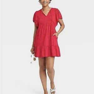 Red V-Neck Women's Dress with Pockets from target